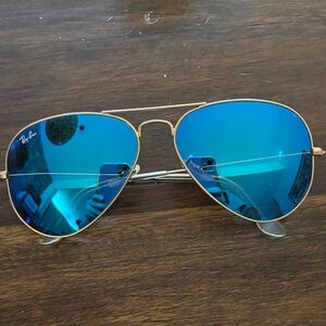 Ray-Ban Gold Flash mirrored Frame Sunglasses Blue